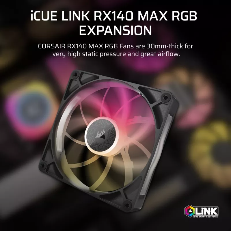 Lüfter Corsair iCUE LINK RX140 MAX RGB 14 cm Schwarz 300–1600 U/min