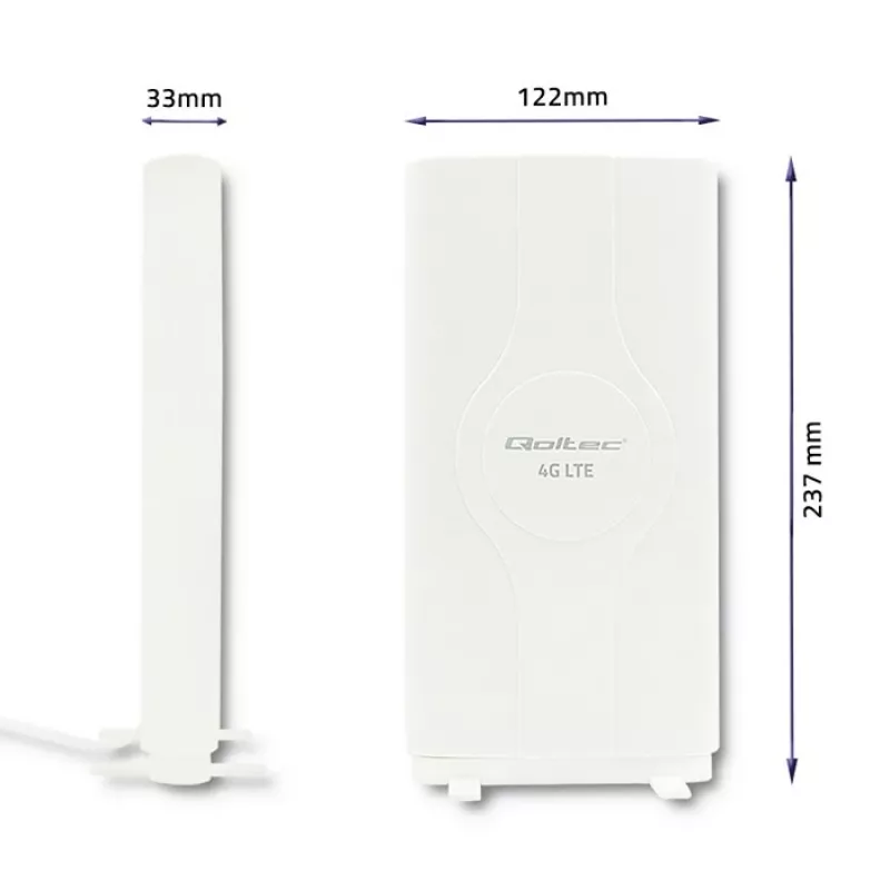 Qoltec 57013 Rundstrahl-4G-LTE-Innenantenne, 2x SMA, 0,6-2,7 GHz, 30 dBi, vertikale Polarisation, 50 Ω, weißes ABS