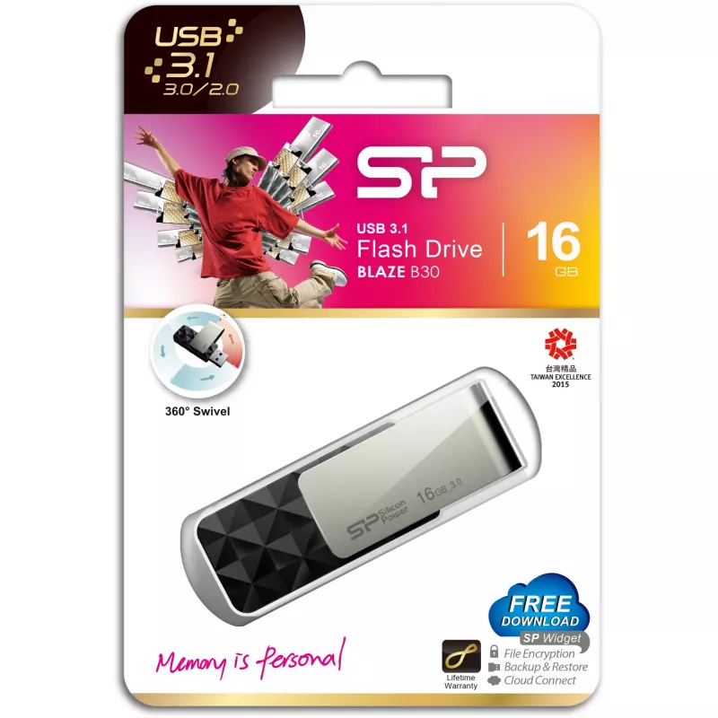 Silicon Power Blaze B30 SP016GBUF3B30V1K USB-Stick, 16 GB, USB 3.0, Schwarz