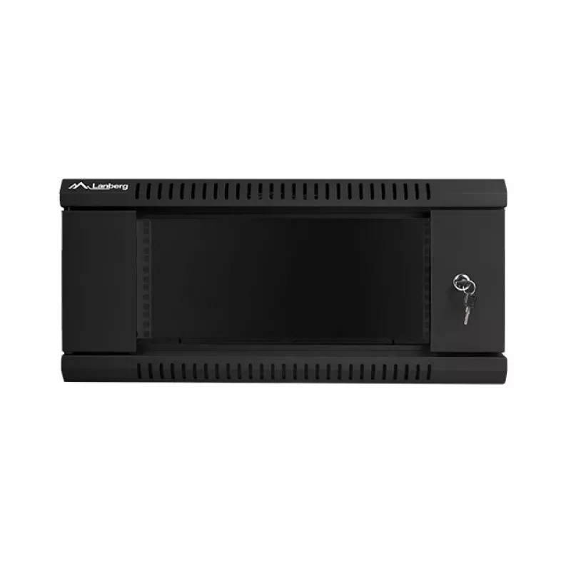 Lanberg WF01-6404-10B 19-Zoll-4HE-Wandgehäuse (Rack), 600x450 mm, Tür aus gehärtetem Glas, zerlegt (Flat Pack), IP20, 60 kg, Schwarz RAL 9004