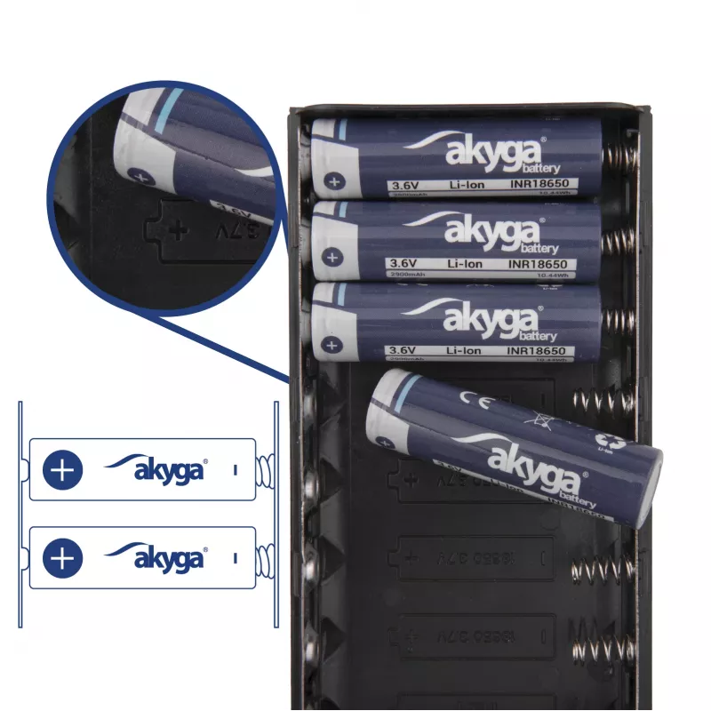 Akyga AK-BC-04 Powerbank-Gehäuse 20000 mAh, 8x 18650, 18W PD QC4+, USB-C, 2x USB-A, Lightning