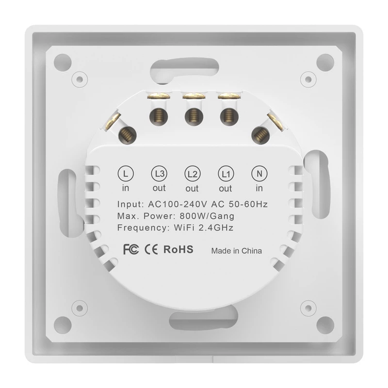 Avatto TS20-EU-W3 WLAN-Touch-Lichtschalter, 3-Kanal, AC 100-240V, 10 A, Tuya/Smart Life