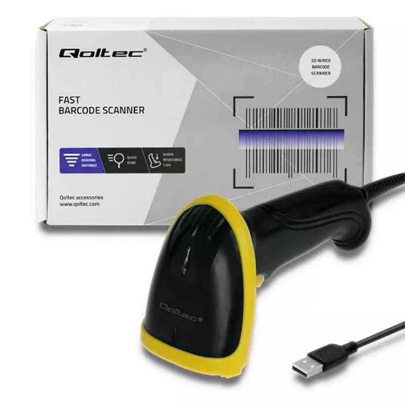 Qoltec 50867 Laser-Barcodescanner 1D/2D, USB, Schwarz