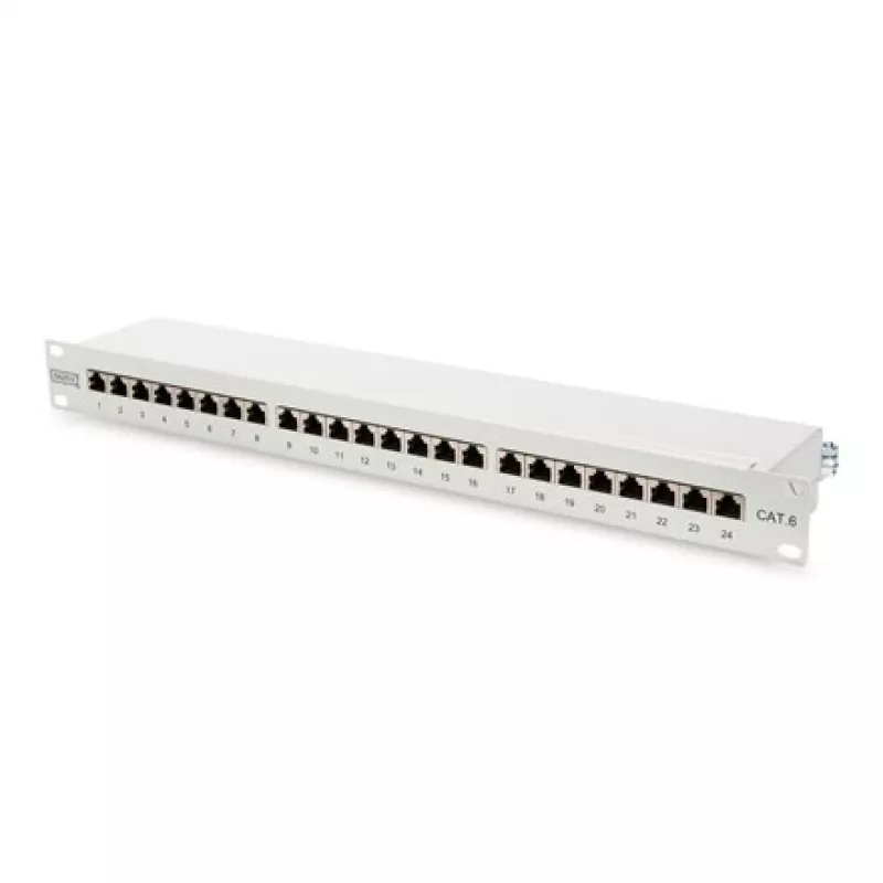 DIGITUS DN-91624S 24-Port Cat6 geschirmtes Patchpanel, 1 HE 19 Zoll, Grau
