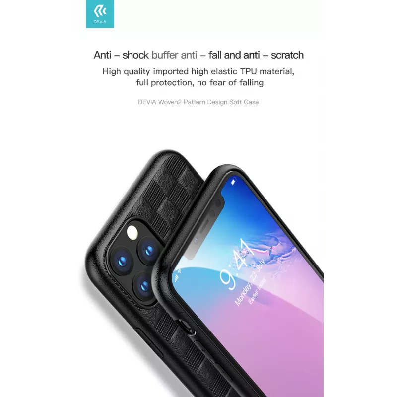 Soft Case Devia Woven2 für iPhone 11 Pro Max – rote gemusterte Textiloberfläche