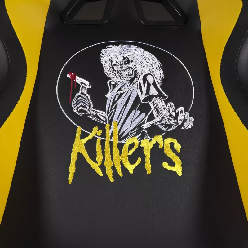 Subsonic SA5609-IM1 Pro Iron Maiden Killers Gaming-Stuhl, 3D-Armlehnen, Kunstleder, Neigung 90°–135°, 120 kg, Schwarz mit gelber Stickerei