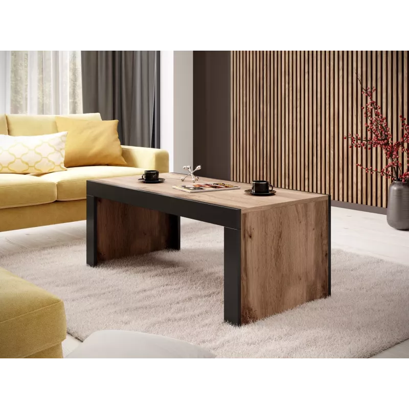 Couchtisch Cama Meble MILA 120x60x50 cm Wotan-Eiche-Platte, schwarzes Gestell