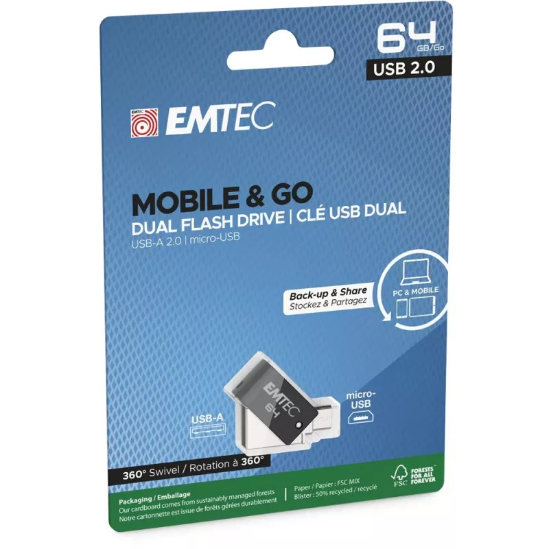 USB-Stick Emtec 64 GB USB Typ-A Micro-USB T260B