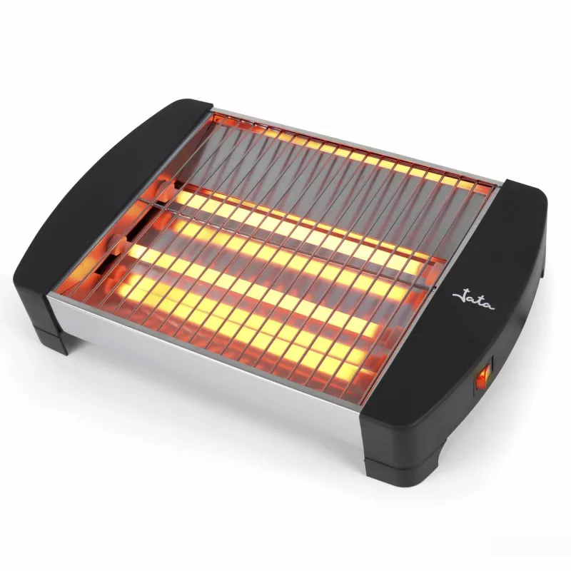 Jata JETT1587 Toaster, 400 W, 2 Quarzstäbe, herausnehmbare Krümelschublade, Edelstahl, Schwarz