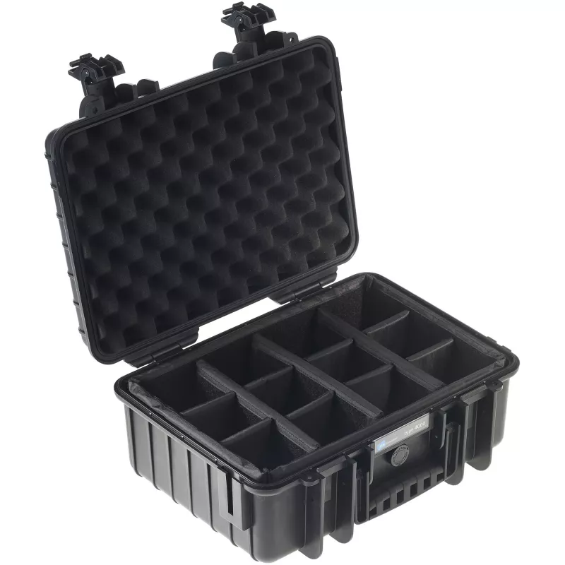 B&W outdoor.cases Type 4000 Hartschalenkoffer mit gepolstertem Trennwand-Set, schwarz, 4000/B/RPD