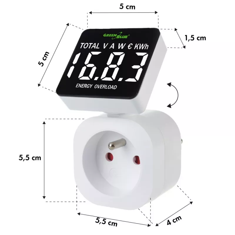 Energie-Wattmeter GreenBlue GB620E für 220-V-Netz, max. 16 A, steckbarer Strom-/Energiezähler