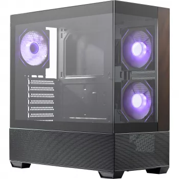 Cooler Master Elite 690 PC-Gehäuse, Midi-Tower, ATX, Tempered Glass - 4x ARGB-Lüfter, Holz, schwarz