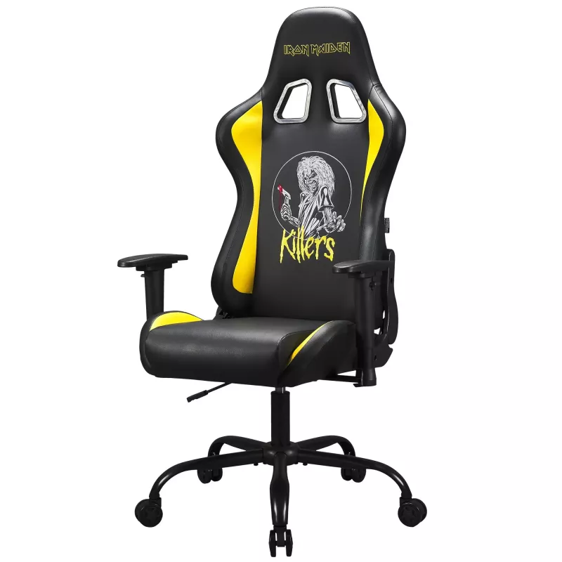 Subsonic SA5609-IM1 Pro Iron Maiden Killers Gaming-Stuhl, 3D-Armlehnen, Kunstleder, Neigung 90°–135°, 120 kg, Schwarz mit gelber Stickerei
