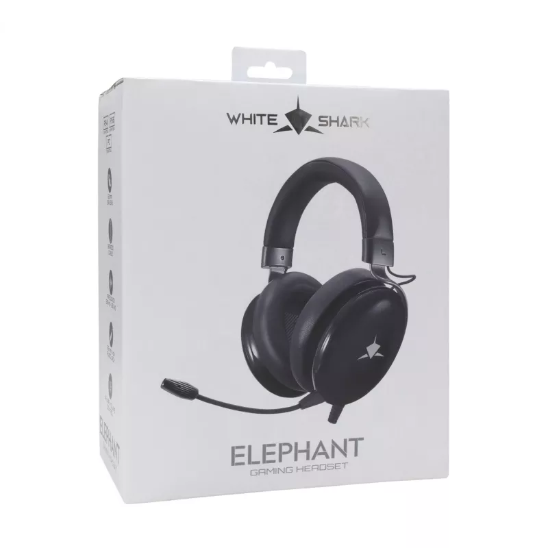 White Shark GH-2540 Elephant Gaming-Headset, Over-Ear, kabelgebunden, 50-mm-Treiber, abnehmbares Mikrofon, Schwarz