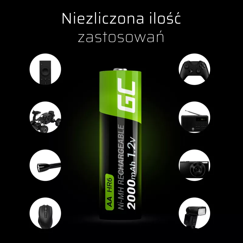 Wiederaufladbare Batterie Green Cell GR06 AA NiMH 1,2 V 2000 mAh, 2 Stück, 50,5 mm