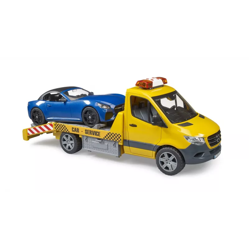 Bruder MB Sprinter Autotransporter mit Light & Sound Modul, orange/blau, inkl. Roadster