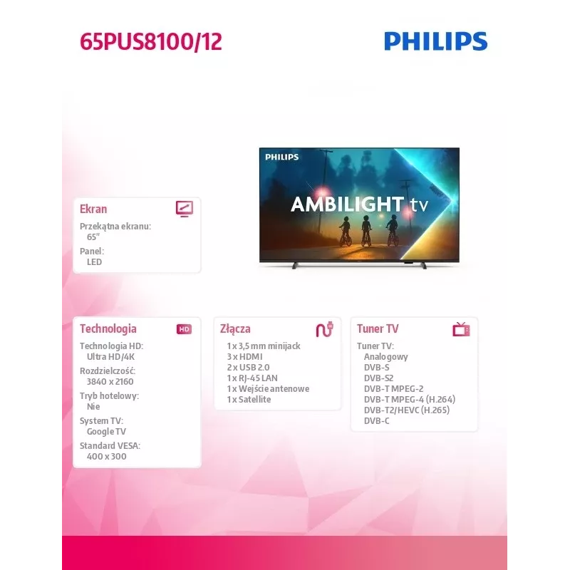 Fernseher Philips 65PUS8100/12 65-Zoll LED 4K Ultra HD, Energieeffizienzklasse E