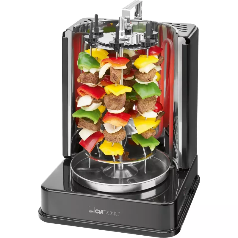Vertikaler Elektro-Multigrill CLATRONIC DVG 3686, 1400 W, schwarz, mit Drehspieß und 6 Spießen