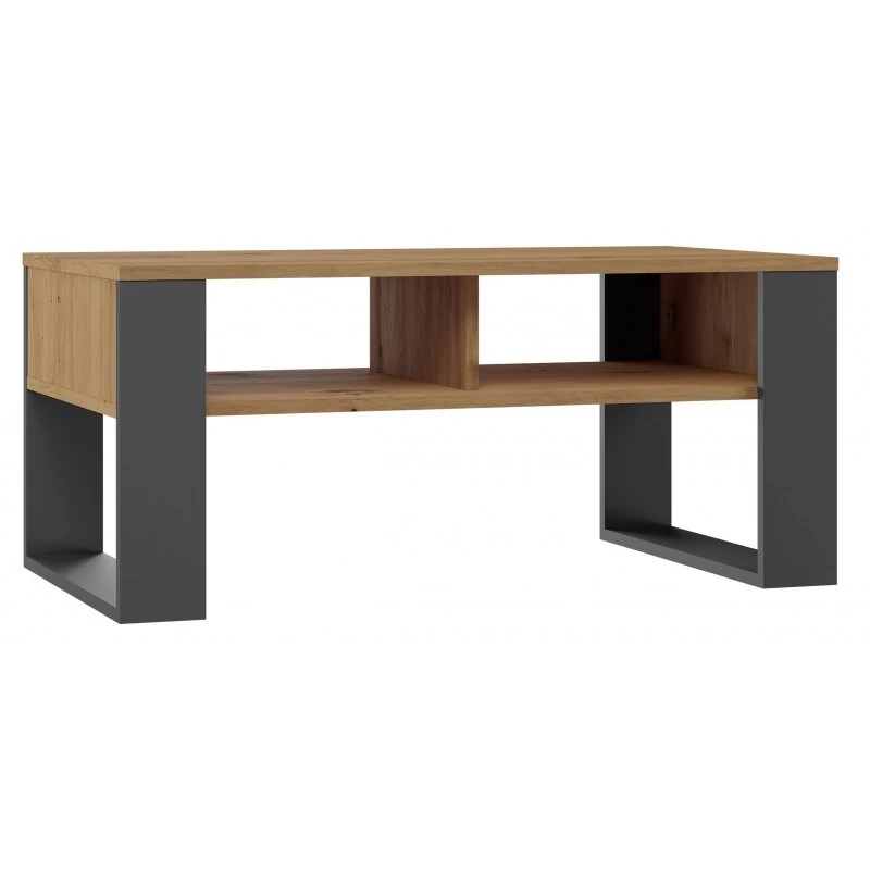 Couchtisch top e shop Modern 90×58×50 cm, anthrazitfarbener Rahmen, Regalböden in Eiche Artisan matt