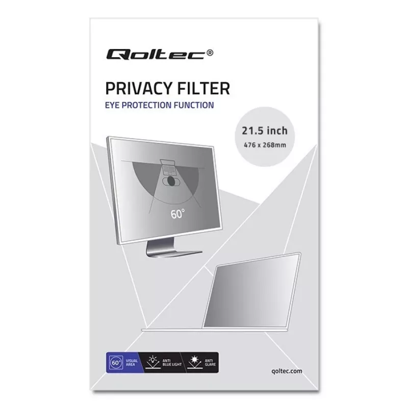 Rahmenloser Display-Blickschutzfilter QOLTEC 51055 für 21,5 Zoll (16:9) LCD-Monitore, 476,6×268 mm, schwarzer Filter