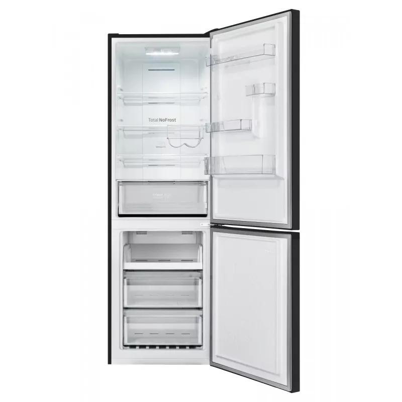 Amica FK3506D.2F(E) Kühl-Gefrierkombination, Gefrierfach unten, 226 l Kühlteil + 96 l Gefrierteil, Total No Frost, Energieklasse E, Schwarz