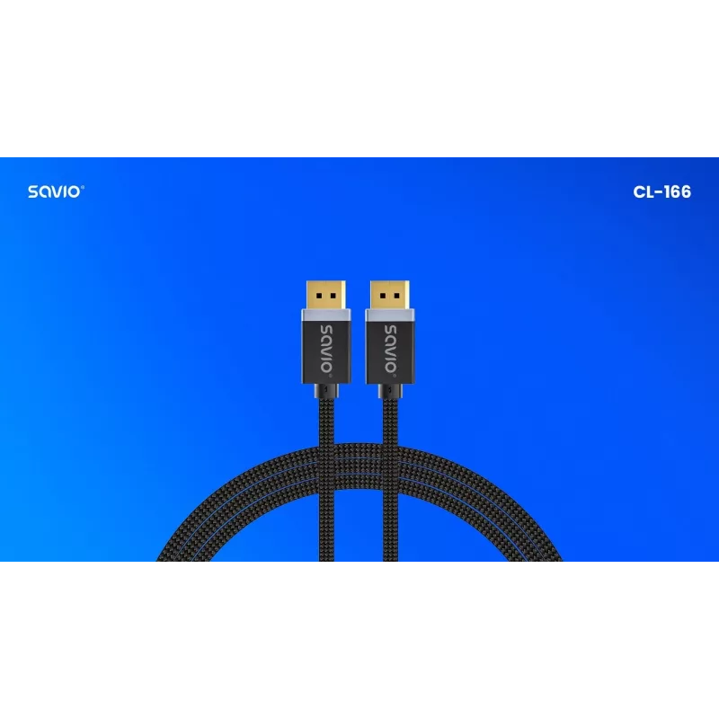 DisplayPort-Kabel SAVIO CL-166 2 m Schwarz – DisplayPort 1.4, Stecker-Stecker, vergoldete Kontakte