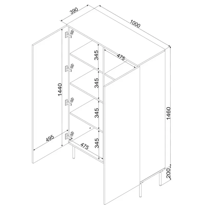 Aufbewahrungsschrank Cama Meble PALAZZO BIS 100x39x166 mattschwarz, bodenstehend an der Wand