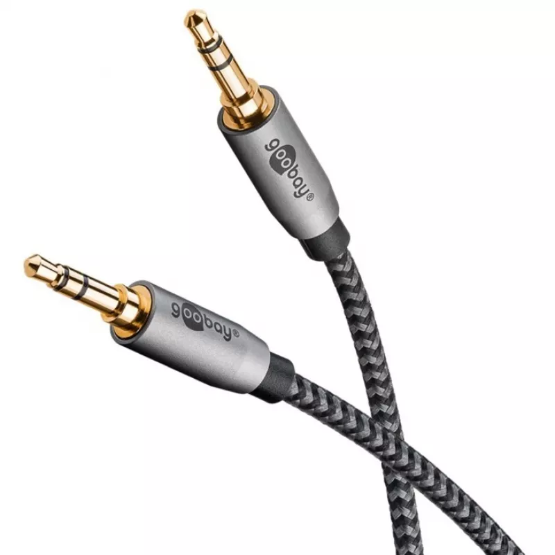 Goobay 65273 Plus 3,5-mm-Stereo-AUX-Audiokabel, 1 m, Schwarz/Silber