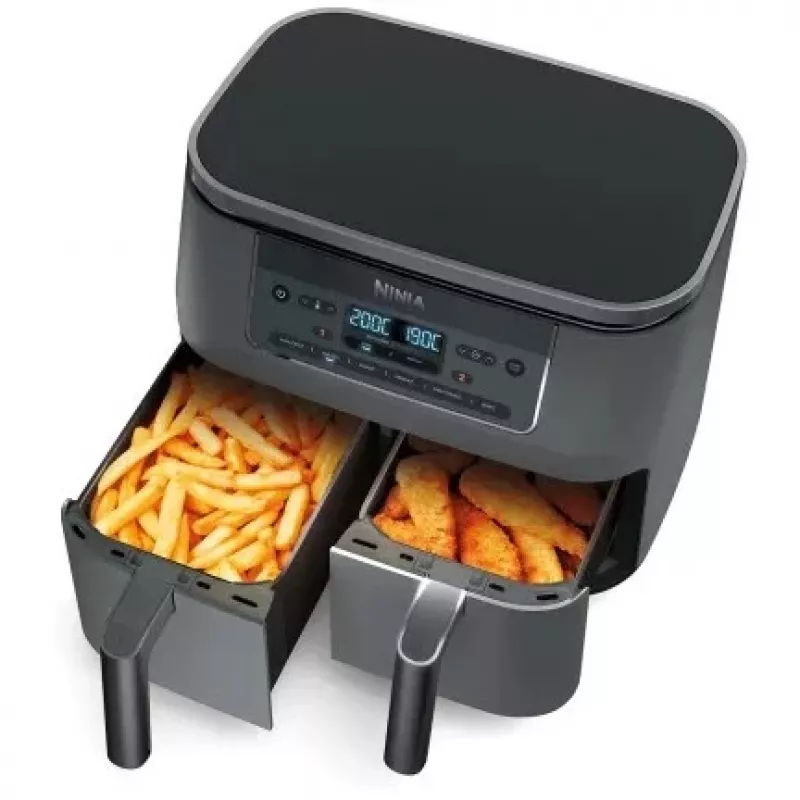Ninja DZ300EU Dual Zone Heißluftfritteuse, 7,6 l (2 x 3,8 l), 2400 W, 240 °C, Grau