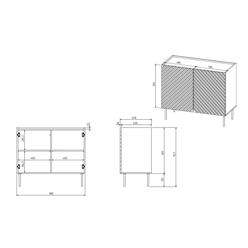 Kommode Cama Meble ONDA 2D 98x45x85 cm, schwarz, Spanplattenrahmen