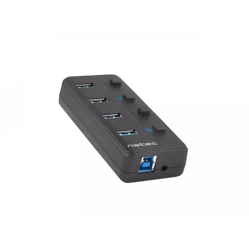 Natec Mantis 2 NHU-1557 4-Port-USB-3.0-Hub, USB-Type-B-Eingang, Ein-/Aus-Schalter, Netzteil, schwarz