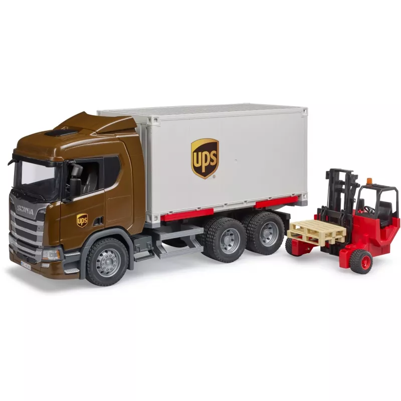 Scania Super 560R UPS Logistik-LKW mit Mitnahmestapler