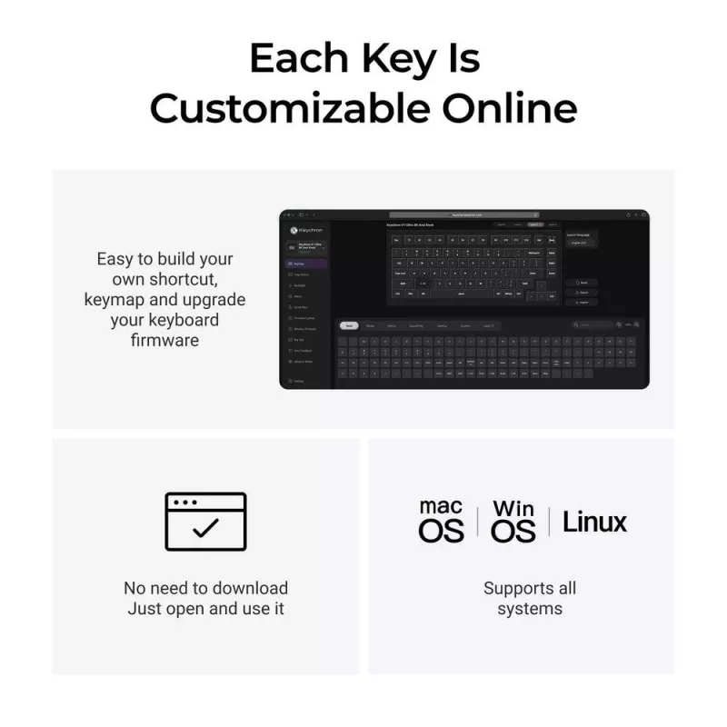Mechanische Tastatur Keychron V1 Ultra 8K — 75% Formfaktor, QWERTY, Bluetooth, RGB, Schwarz