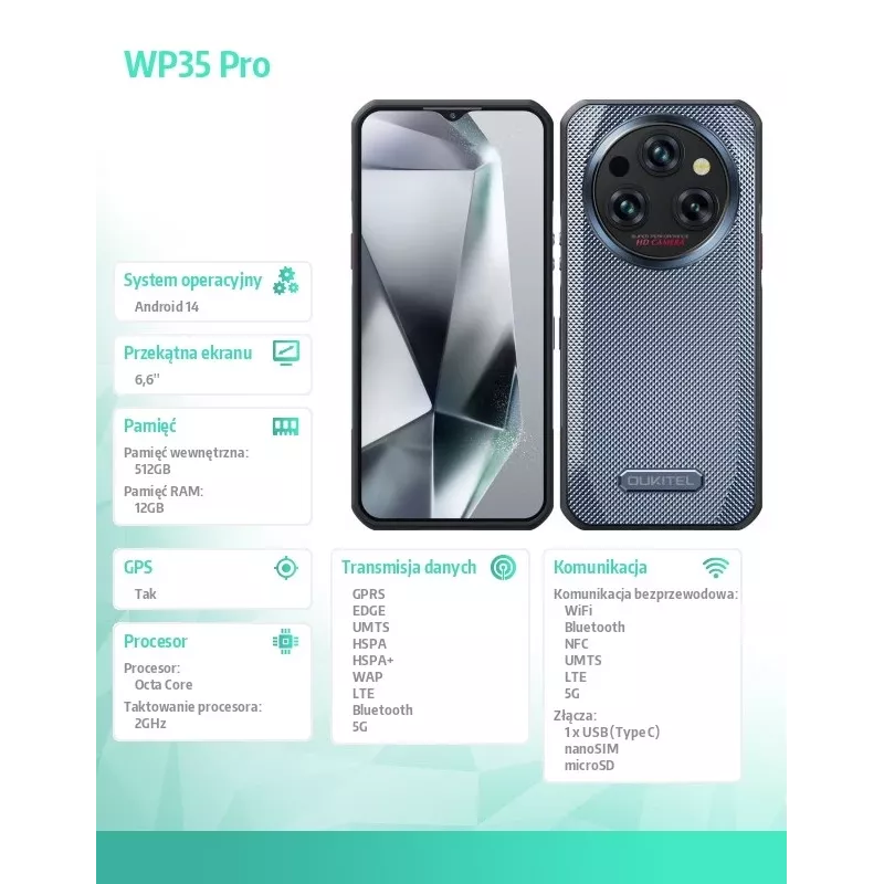 Smartphone Oukitel WP35 Pro 6.6 Zoll 12 GB RAM 512 GB Golden