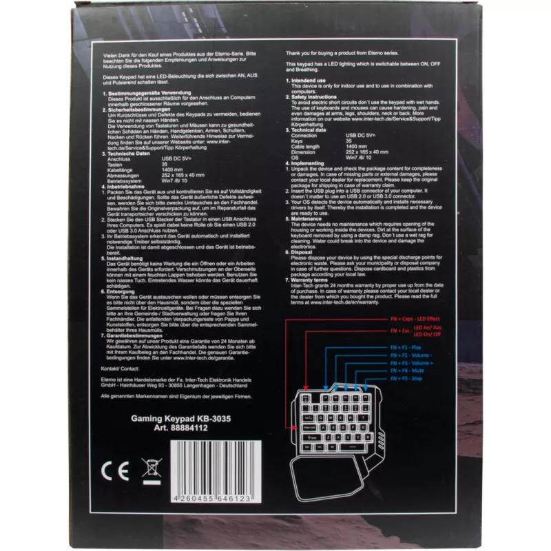Inter-Tech KB-3035 RGB Gaming Keypad, 35 Tasten, USB, Schwarz