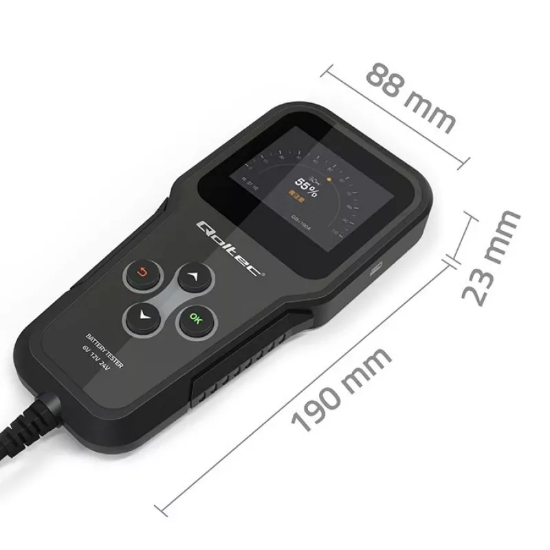 Qoltec 52489 digitaler Batterietester und -analysator 3-in-1 mit LCD, 6V / 12V / 24V, 30Ah-200Ah