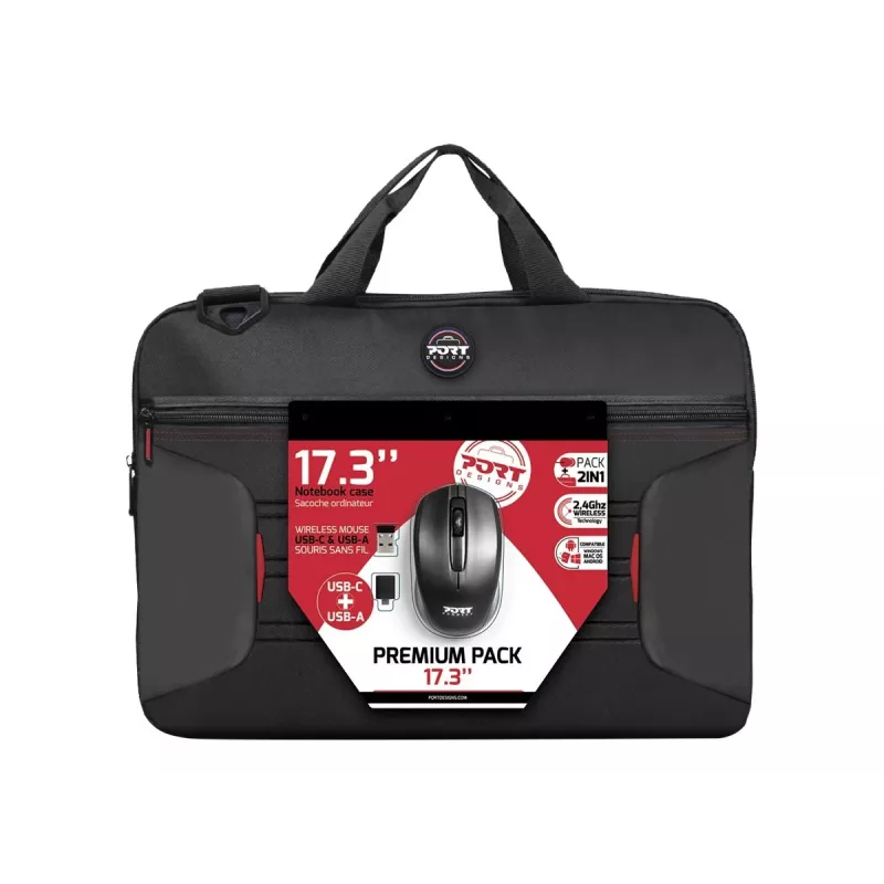Port Designs PREMIUM PACK 17.3 501874 Messenger-Laptoptasche 43,9 cm (17,3 Zoll) mit kabelloser Maus, Polyester, Schwarz
