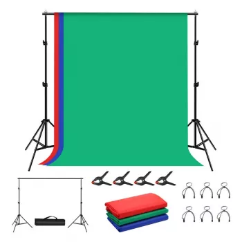 Hintergrund-Stativset Puluz PKT5204 2×2 m mit 3 Hintergründen – Studio-Hintergrundständer-Set