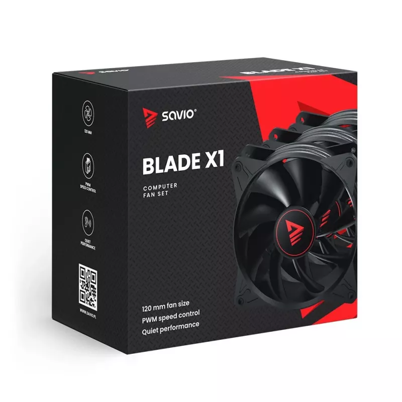 SAVIO BLADE X1 Lüfter-Set, 3 x 120 mm, 4-Pin-PWM, Schwarz