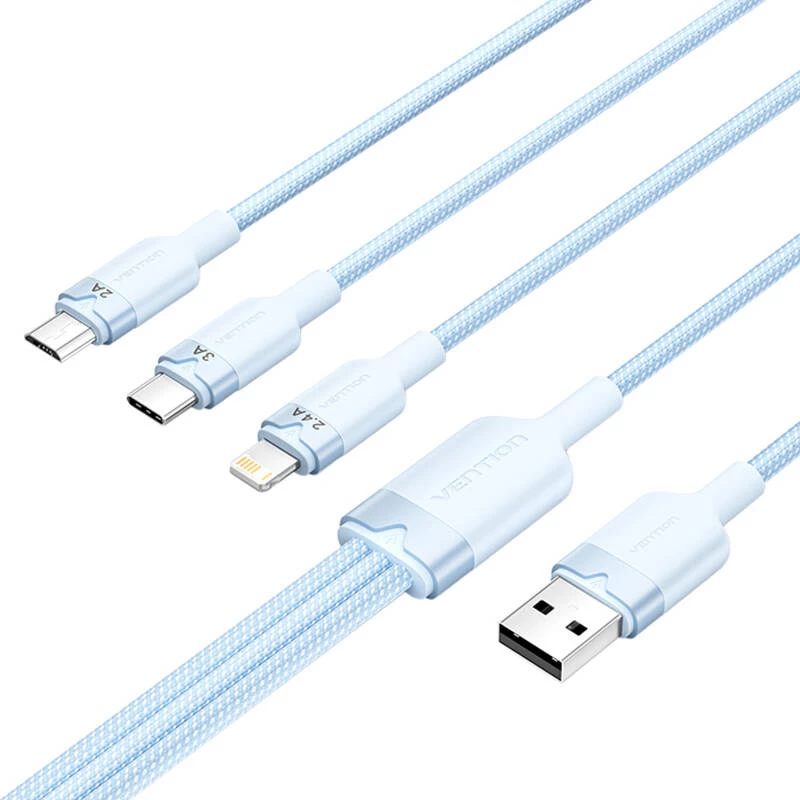 USB 2.0 A auf 3-in-1 3A Kabel Vention CTPLG 1,5 m blau – Daten und Laden