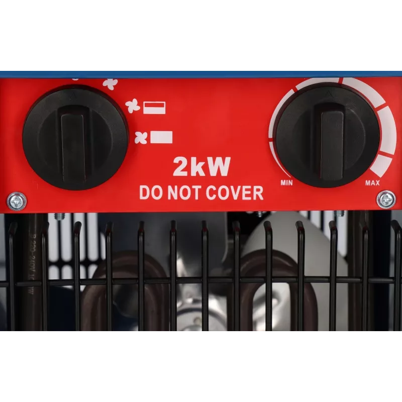 Ventilator-Elektroheizer BLAUPUNKT EH7010 – 2000 W, Edelstahl-Element, IPX4, Bodenaufstellung, für bis zu 22 m², schwarz/blau/rot
