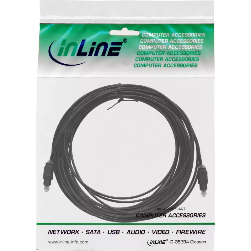 InLine Optisches Audiokabel Toslink Stecker/Stecker, 15 m, Schwarz (89916)