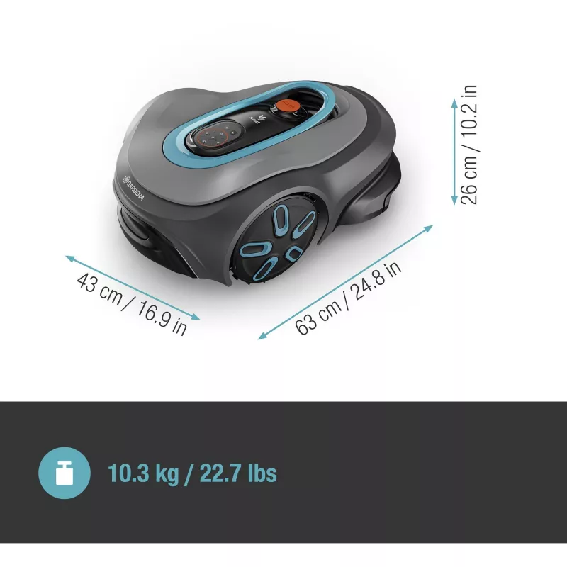 Robotic lawn mower GARDENA smart SILENO max — 800 m², 16 cm cutting width, Batterie, LONA navigation, Grau