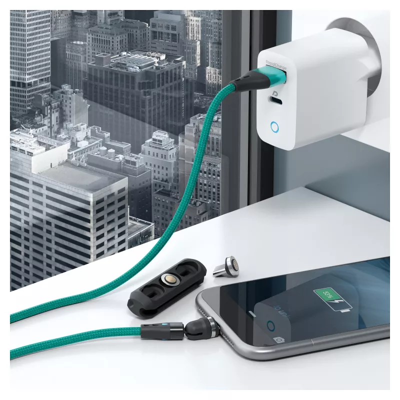 USB-Kabel RealPower MagneticCharge3 2m USB A Grün Schnellladung Datenübertragung