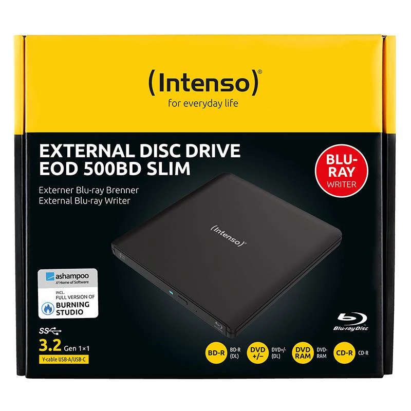 Intenso EOD 500BD Slim externer Blu-ray-Brenner, USB 3.2 Gen 1, Schwarz