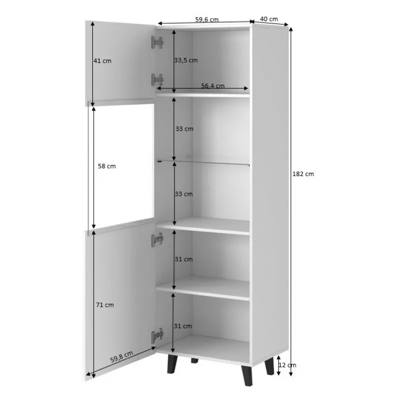 Vitrinenschrank Cama Meble PAFOS 60x40x182 cm mattschwarz — bodenstehender Wandschrank