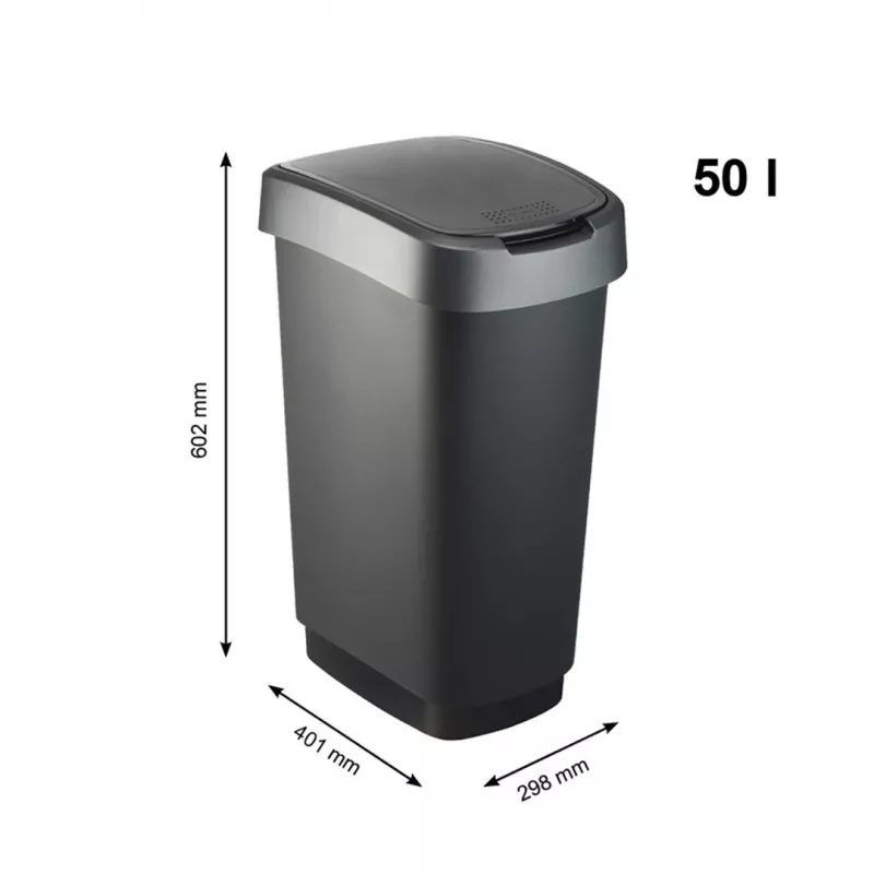 Rotho Twist Drehmülleimer 50 l, silber