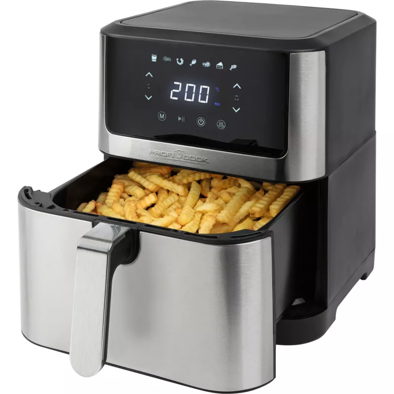 ProfiCook PC-FR 1269 H Heißluftfritteuse, 8 l, 1800 W, 80-200 °C, Edelstahl/Schwarz
