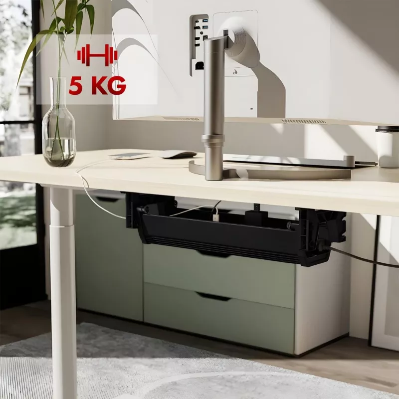 Untertisch-Kabelwanne MACLEAN MC-106B — schwarz, ABS, maximale Belastung 5 kg