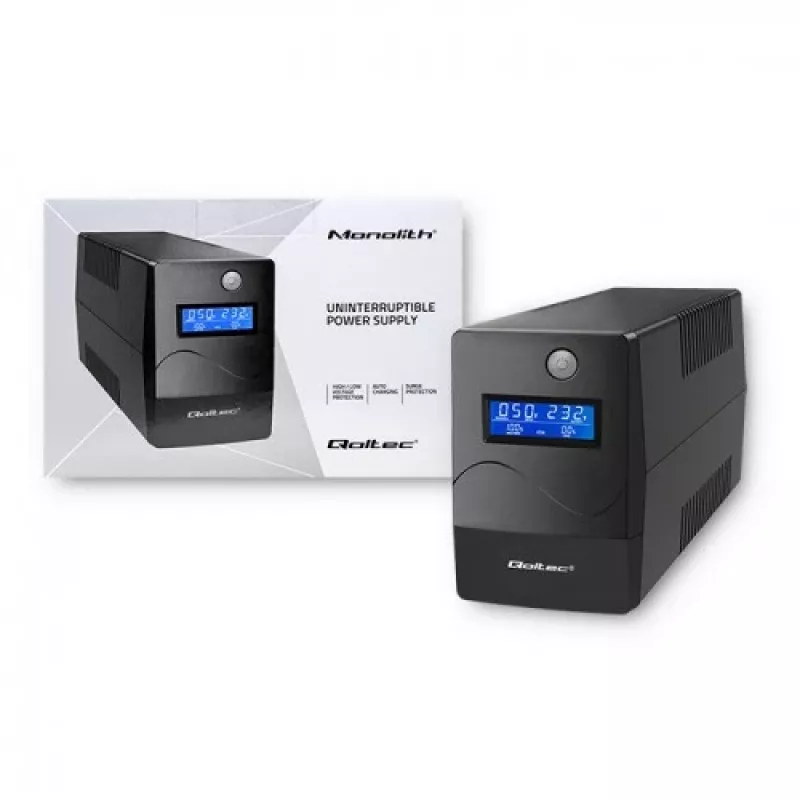 Qoltec Monolith 53980 USV 1000 VA 600 W, 2x Schuko, LCD, USB, RJ45